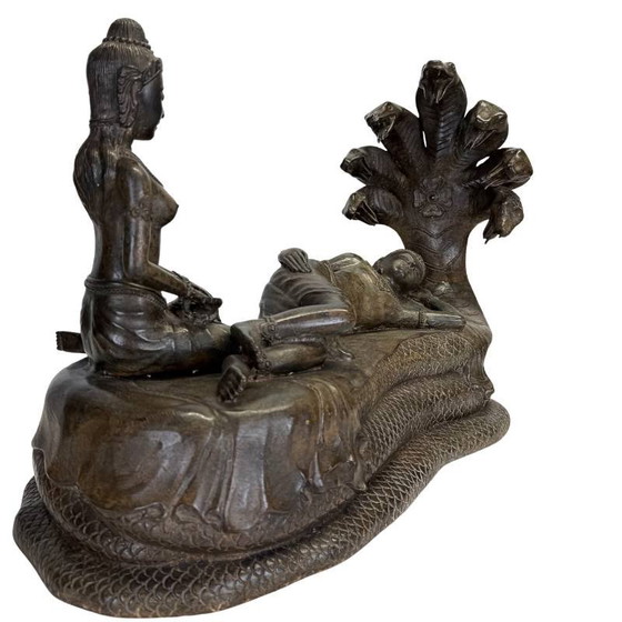 Zware Khmer Vishnu Beeld (12.2 kg) – Beeldhouwkunst, Brass (photo 2 of 19)