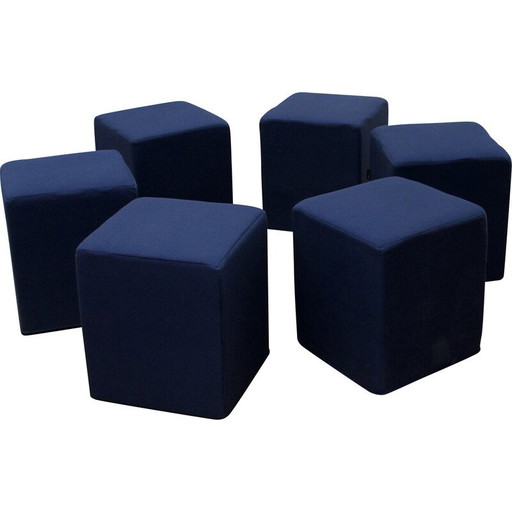Lot de 6 poufs en tissu bleu vintage pour Softline