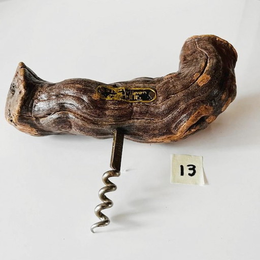 Antique French Laurent Siret corkscrew 13 root wood vine 1920's