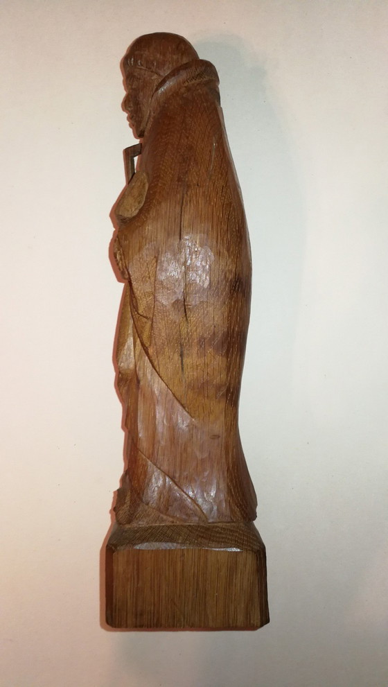 Image 1 of Statuetta antica vintage in legno massello intagliato dell'abate St Méen / anni '50