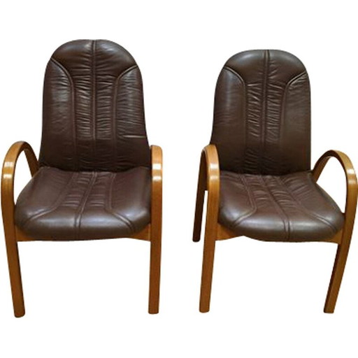 Coppia di poltrone vintage in rovere massello e similpelle, 1970