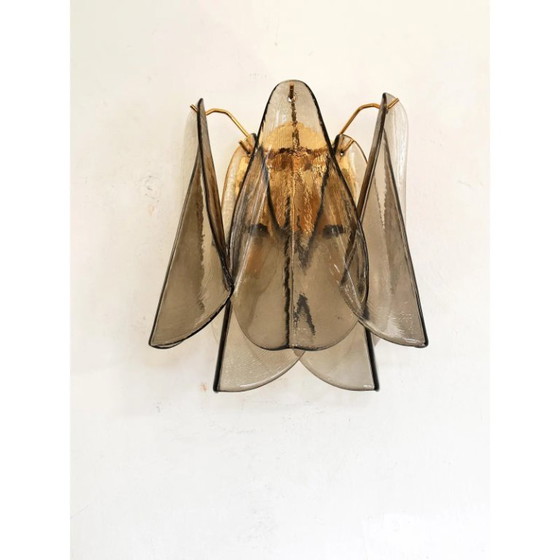 Image 1 of Modern Art Glass “Rondini” Wall Sconces in Smoked Fumè Murano Style