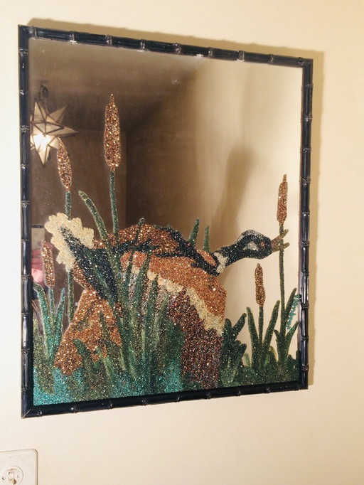 80s Vintage 'Duck' bamboo mirror