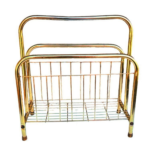 Corbeille à journaux moderniste en or, Belgique, années 1980.