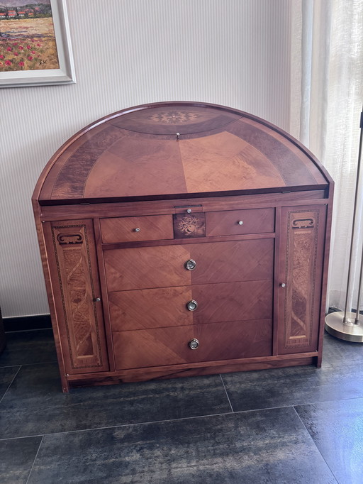 Exclusive semicircular secretary desk with artistic inlays – classic craftsmanship