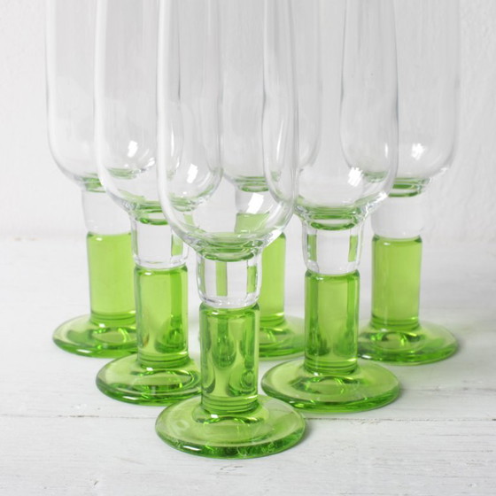 Image 1 of Set of 6 Vintage Limoncino Sherry Glasses / Green Sorbetto Stemware / Bormioli Rocco / Italy / 1970s