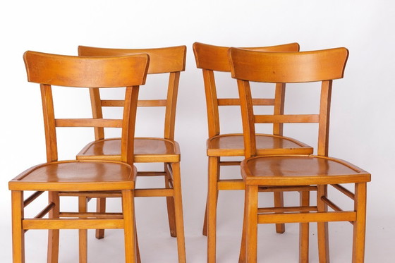 Image 1 of Set of 4 Vintage Frankfurter Chairs, 1960s German Dining Chairs, Beech Wood Frames