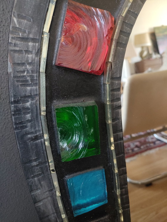 Image 1 of Vintage design smeedijzer glas brutalist spiegel 