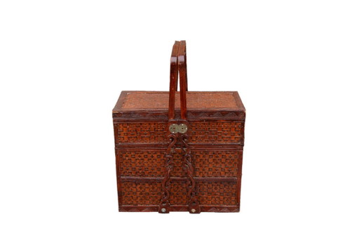 Panier de pique-nique en rotin du XXème siècle, 28x15x23cm – decoratieve objecten, Rattan, Wood