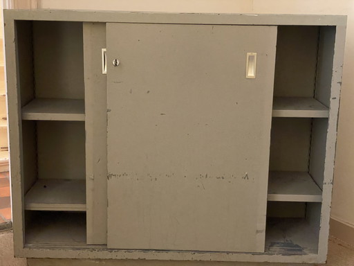 Vintage iron storage cabinet with lock