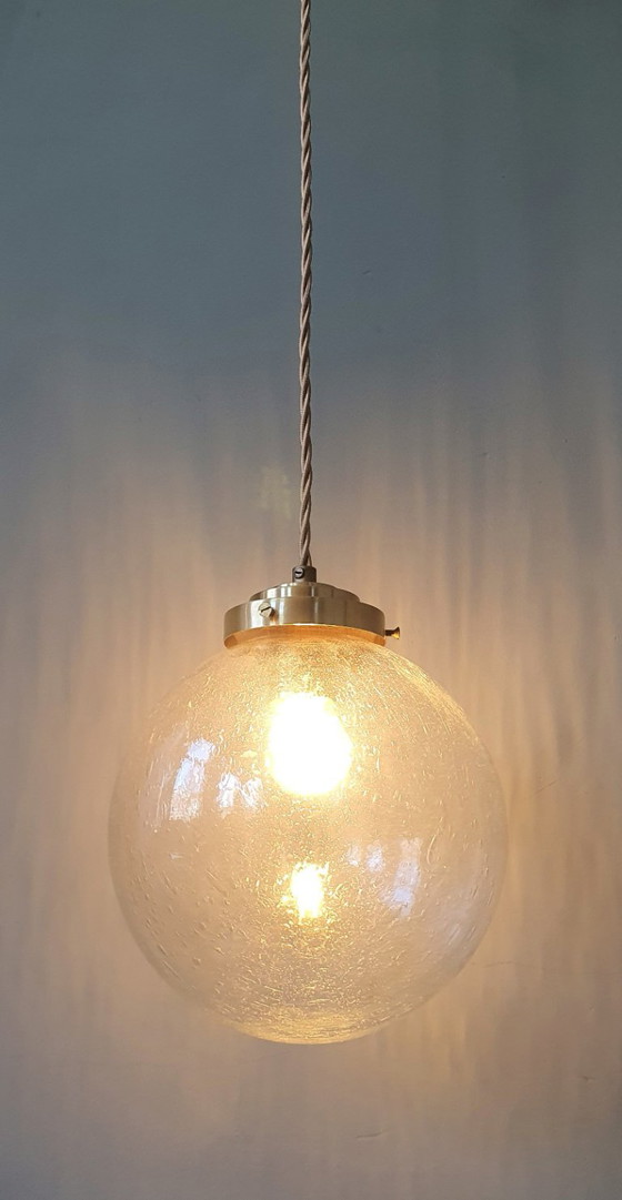 Vintage Pendant Lamp - Globe Lamp - Textured / Bubble Glass. – Metal (photo 18 of 20)