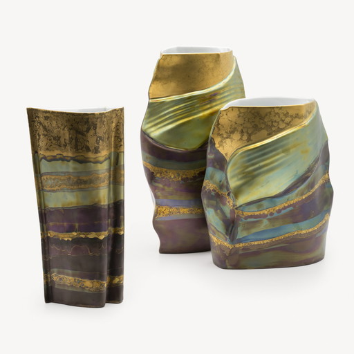 Rosenthal Studio Line Johan van Loon Drexler Fijn porselein Kunstvaas Trio Eosin
