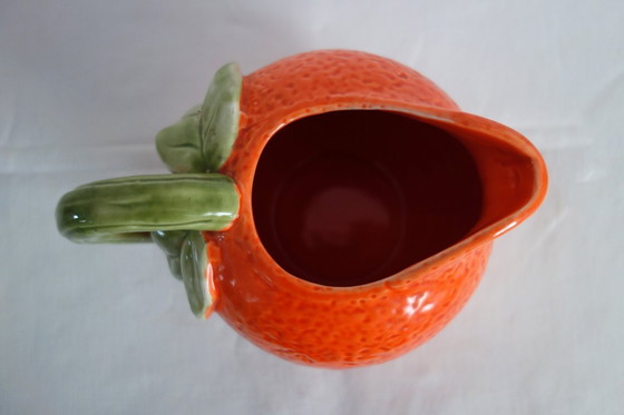 Image 1 of Vintage Orange Barbotine Ceramic Pitcher