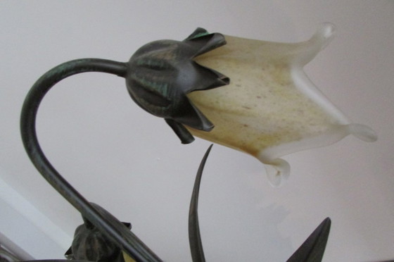 Tafellamp, 3 lichten, smeedijzer, bronskleurig – Tafellampen, Glas (photo 8 of 8)