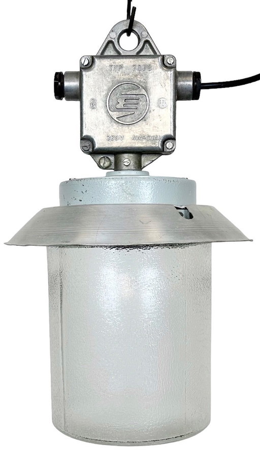 Industrial Aluminium Light with Glass Cover from Elektrosvit, 1970s