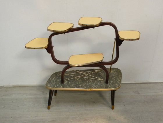 Image 1 of 50s 60s large flower stand flower etagere 6 levels, with bentwood frame and formica, Rockabilly Mid - Century era