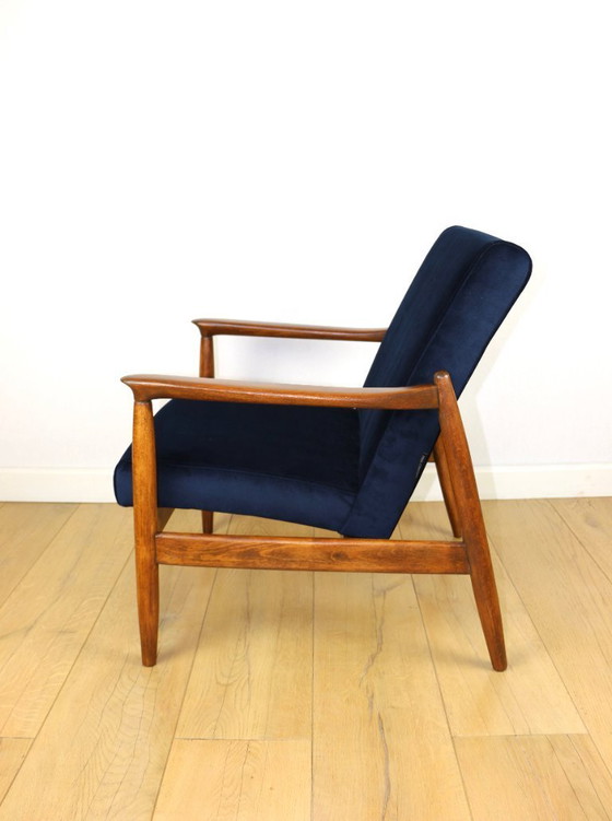Image 1 of GFM-64 armchair, design by Edmund Homa from the 70s, navy blue - dark wood