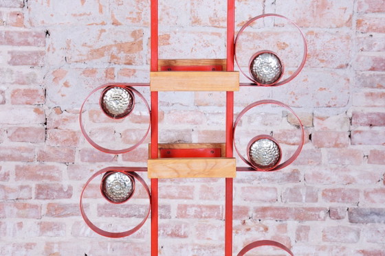 Original Mid-Century Decorative Wall, Brass, Paint, Lacquer, Czech, 1950s – Wall decoration, Metal, Wood (photo 10 of 11)