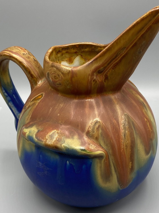 Pichet Art Zoomorphe en Grès Méténier – Gannat – Bécasse – Glaçures Flambées Bleu Cobalt – Vaisselle, Art Deco (photo 6 of 8)