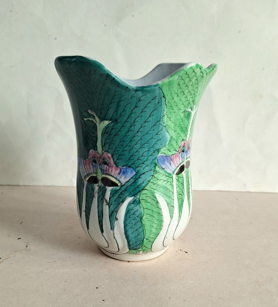 Image 1 of Chinese Bok Choi and butterfly vase, early to mid-20th century.