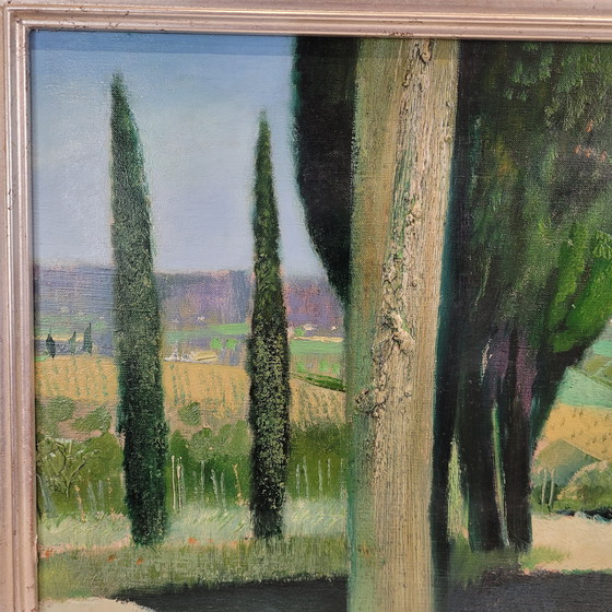 Image 1 of Óleo Sobre Lienzo “El Callejón De Los Cipreses”, René Genis, Pintura De Paisaje, S. Xx – Francia