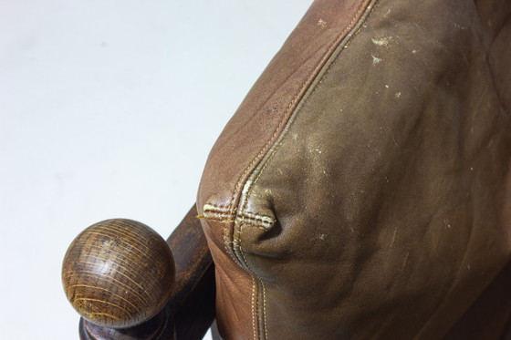 Image 1 of Canapé français en chêne et cuir