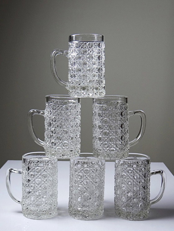 Image 1 of 6 Vintage/antique art deco pressed glass mugs & trays