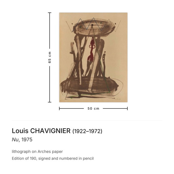 Gesigneerde lithografie van Louis Chavignier, Nu 1975 – Litho's & Zeefdrukken, Paper (photo 3 of 5)