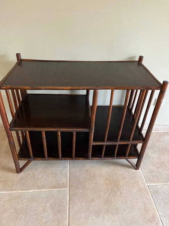 Bruin rotan console rek – Wandrek, Wicker, Rattan, Vintage (photo 8 of 18)