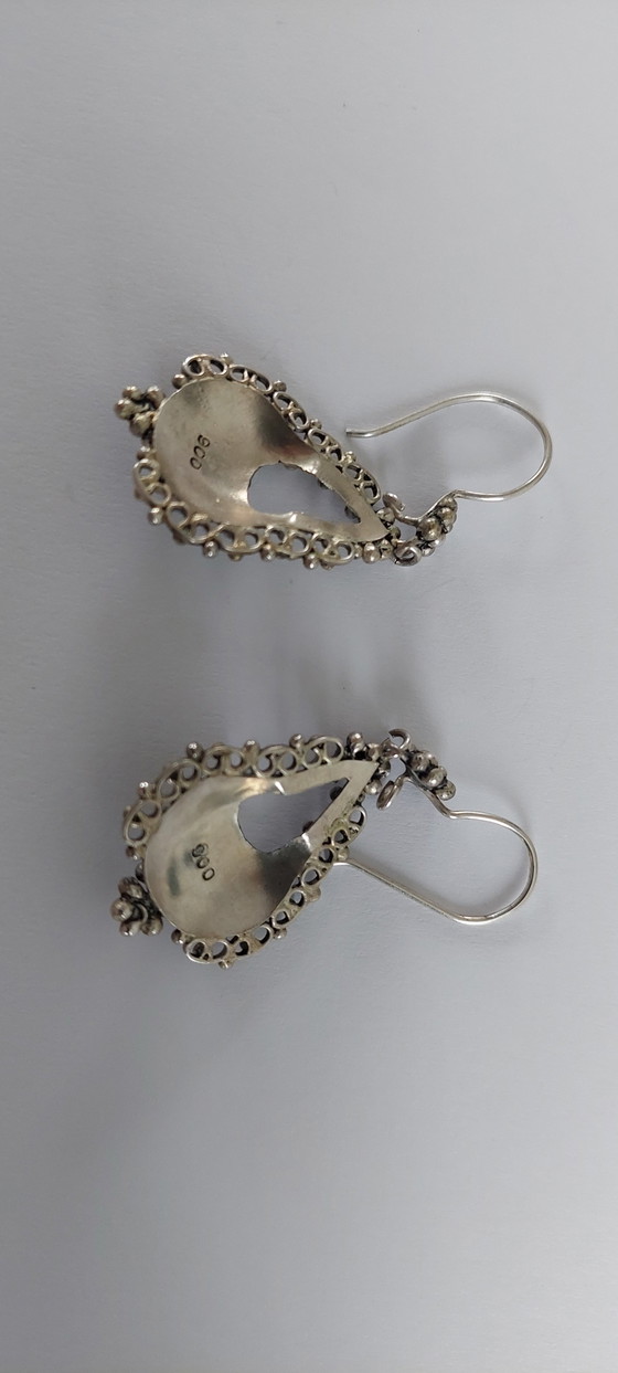 Image 1 of Handmade Vintage Silver Earrings (900 Silver) with Black Stone / Onyx