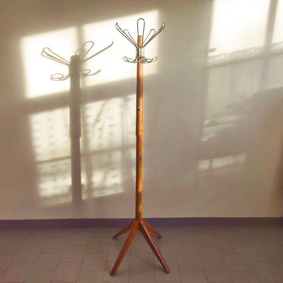 Image 1 of Vintage 1950s Chevillotte Coat Rack, Wood & Metal, Rockabilly Style
