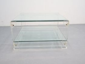 Vintage Coffee table / acrylic / square / brass bolts – Glass (photo 2 of 5)