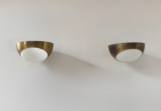 Image 1 of Coppia di applique vintage in ottone e vetro, Italia 1960