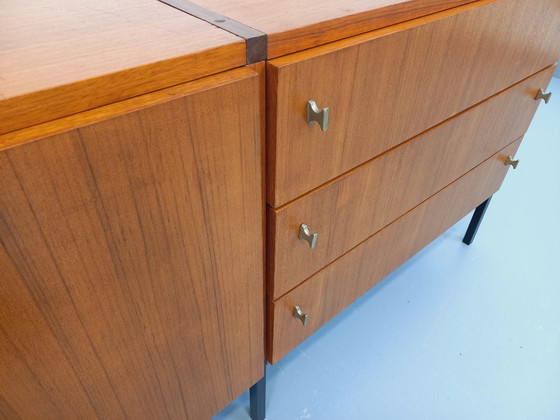 Image 1 of Vintage modernist sideboard by ARP Minvielle, designed by Guariche Mortier Motte, in teak and black metal, from the 1960s