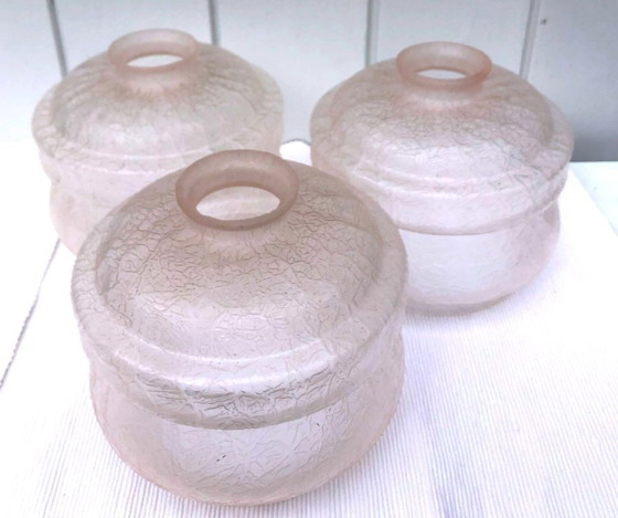 Image 1 of Set van 3 art deco glazen bollen, craquelé effect, 1930-40, België