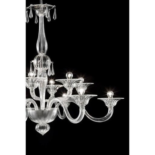 Elegant Transparent Venetian Murano Glass Chandelier