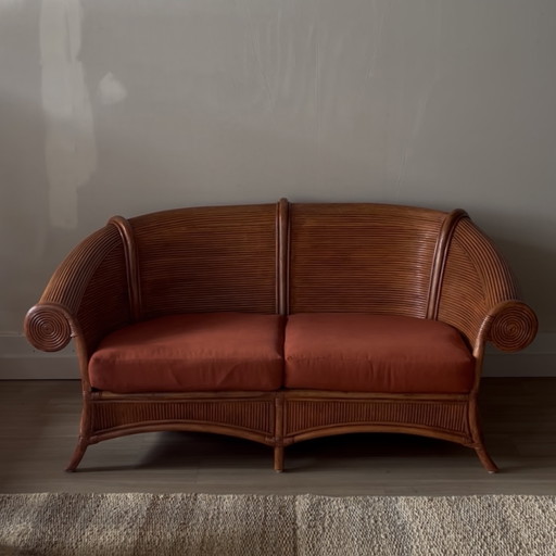 Rotan bamboe loungeset, bank 2 fauteuils Vivai del Sud design Vintage