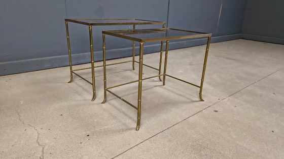 Image 1 of Brass faux bamboo nesting tables, 1960s