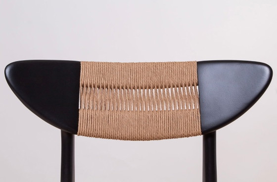 Image 1 of Set van 6 Scandinavische moderne eetkamerstoelen, met touwzitting en -rugleuning, jaren 60