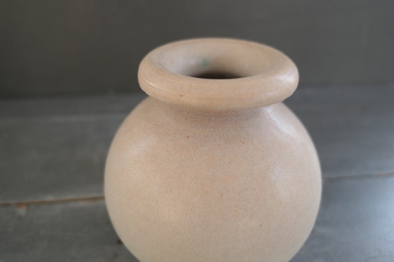 Image 1 of Vintage set of round vases in cream and brown tones