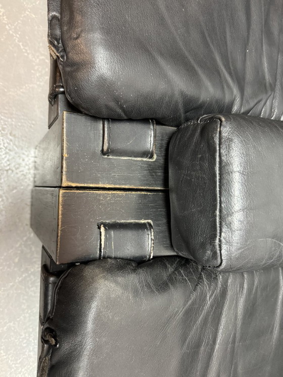 Image 1 of Beautiful Mid-Century Set of 2 Black Leather Brutalist Lounge Chairs, Designed by Sonja Wasseur (Amsterdam). 1970s.