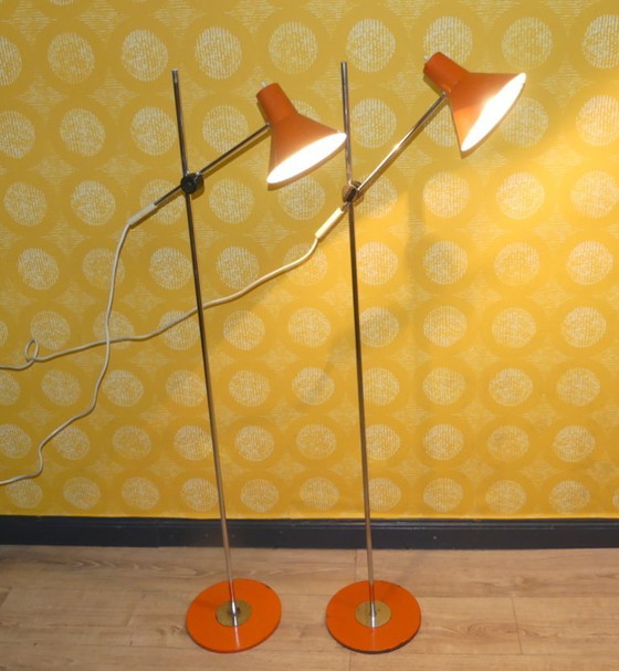 Image 1 of Set di DUE lampade da terra anni '70 arancione Richard Essig regolabile space age panton vintage retro originale raro