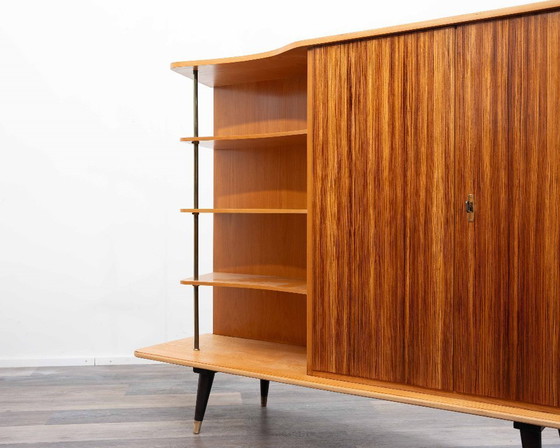 Image 1 of Highboard from the 1950s made of ash and zebrano, with open shelves
