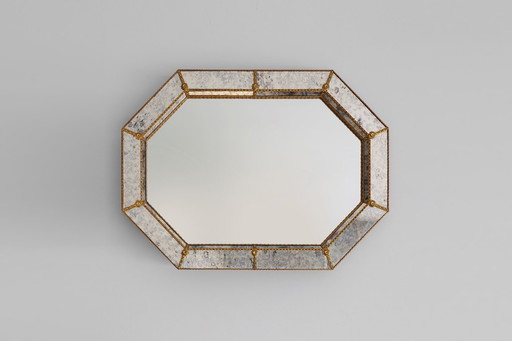 Octagonal Italian trapezium mirror in Hollywood regency or venetian style