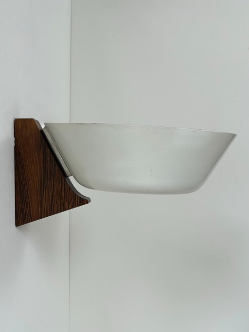 Vintage wall light, wood, chrome and white metal, Hagoort, Netherlands, 1960