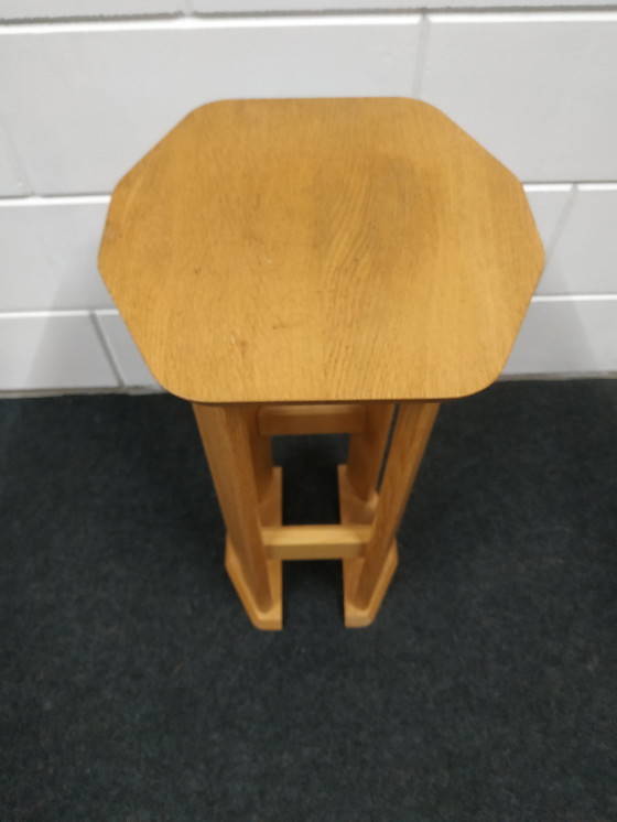 Image 1 of Rare 70s-80s Oak Plant Table Plant Column (Art Deco Style)