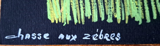 Image 1 of Unique African Tingatinga Masterpiece: "Chasse aux zèbres"1