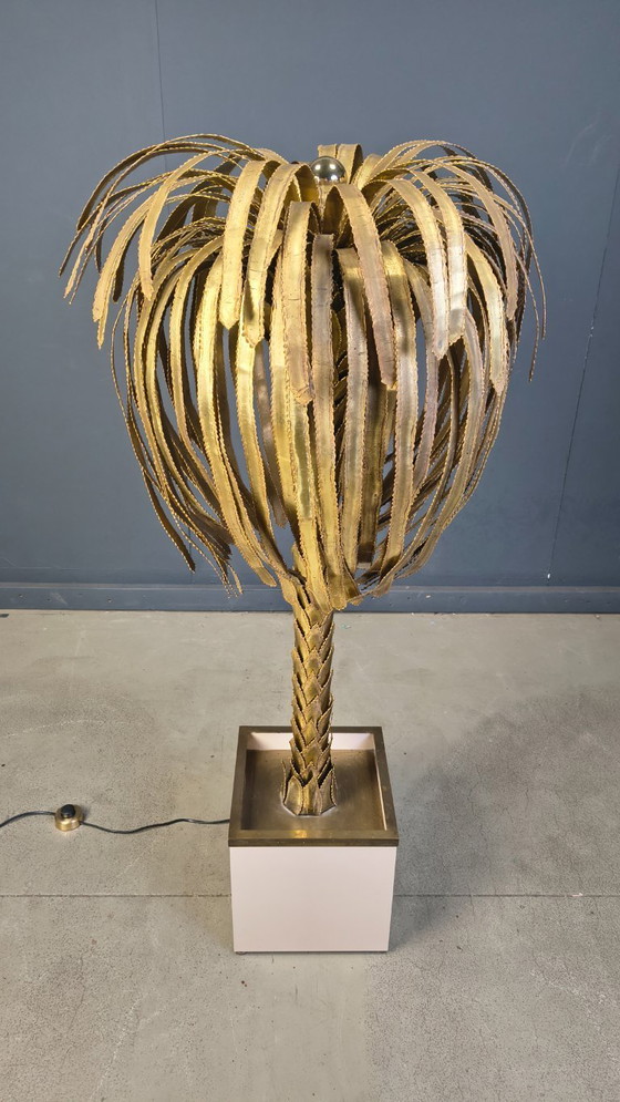 Image 1 of Lámpara de pie con forma de palmera de latón, de Maison Jansen, década de 1970.