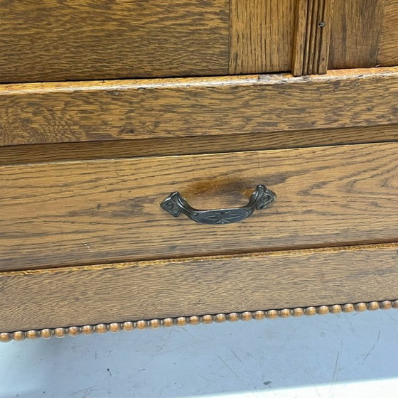 Image 1 of Antique mirror cabinet storage cabinet 1920s linen cupboard oak