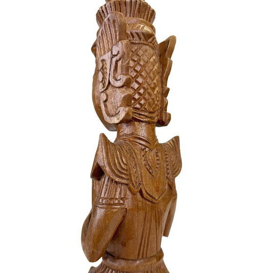 Paire de Gardiens Tephanom Thaïlandais Vintage - 51 cm - Bois de Teck Massif Sculpté à la Main - circa 1960 (photo 12 of 24)